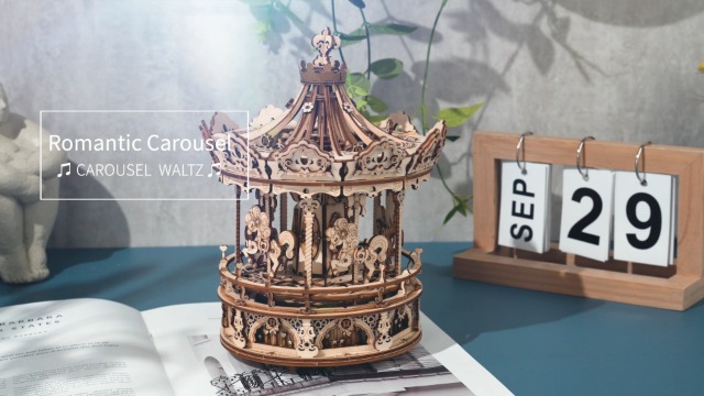 ROKR 3D Wooden Puzzle Carousel Model Building Kits Rotating 5